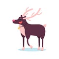 Happy smiling christmas deer cartoon character smiling with raising hoof. Cheerful positive xmas reindeer. Santa caribou vector i Royalty Free Stock Photo