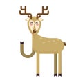Happy smiling christmas deer cartoon character waving hoof. Cheerful positive xmas reindeer. Santa caribou vector icon Royalty Free Stock Photo