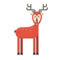 Happy smiling christmas deer cartoon character waving hoof. Cheerful positive xmas reindeer. Santa caribou vector icon Royalty Free Stock Photo