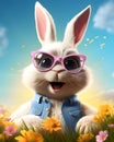 A happy smiling and colorful Easter Bunny wearing sunglasses