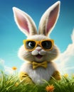 A happy smiling and colorful Easter Bunny wearing sunglasses