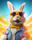 A happy smiling and colorful Easter Bunny wearing sunglasses