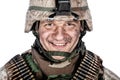 Happy smiling commando soldier in combat helmet