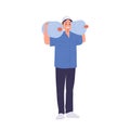 Happy smiling deliveryman cartoon character carrying two bottles of purified water isolated on white
