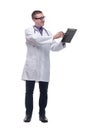 Happy smiling doctor writing on clipboard Royalty Free Stock Photo