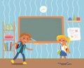 Boy and Girl Pupils in School Classroom Vector