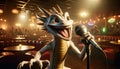 Happy dragon singing at karaoke bar