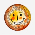 Happy Smiling Face In Watercolor Style With Clockpunk Elements