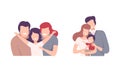 Happy Smiling Family Together Cuddling and Embracing Vector Set