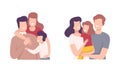 Happy Smiling Family Together Cuddling and Embracing Vector Set