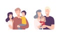 Happy Smiling Family Together Cuddling and Embracing Vector Set