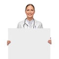 happy smiling female doctor holding white board Royalty Free Stock Photo