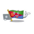 Happy smiling flag eritrea cartoon character working with laptop
