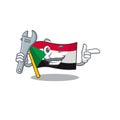 Happy smiling flag sudan mechanic cartoon character