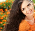 Happy smiling girl. Beautiful Brunette Girl. Healthy Long Hair.