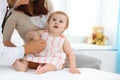 Happy smiling girl-child at usual medical inspection. Doctor and female toddler patient in the clinic. Medicine concept Royalty Free Stock Photo