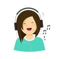 Happy smiling girl with headphones singing song isolated vector