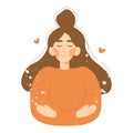 Happy smiling girl hugging herself. Love yourself, self-acceptance and mental health concept. Flat cartoon vector illustration Royalty Free Stock Photo
