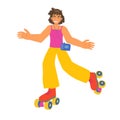 Happy smiling girl teenager riding rollers. Cartoon vector character