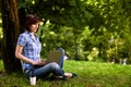 Happy smiling girl working online. Royalty Free Stock Photo