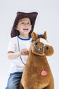 Happy Smiling and Glad Caucasian Little Boy in Cowboy Clothing R Royalty Free Stock Photo