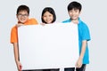 Happy smiling group of kids showing blank placard board. Royalty Free Stock Photo