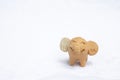 Happy smiling handmade elephant clay doll with space on white background