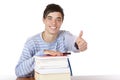 Happy smiling handsome male student show thumb up Royalty Free Stock Photo