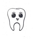 Happy smiling healthy baby human tooth with eyes. Outline. Vector illustration. Symbol of somatology and oral hygiene