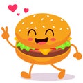 Happy smiling Kawaii cute burger. Vector flat cartoon character illustration icon design. Royalty Free Stock Photo