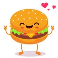 Happy smiling Kawaii cute burger. Vector flat cartoon character illustration icon design. Royalty Free Stock Photo