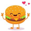 Happy smiling Kawaii cute burger. Vector flat cartoon character illustration icon design. Royalty Free Stock Photo