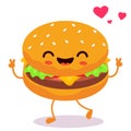 Happy smiling Kawaii cute burger. Vector flat cartoon character illustration icon design. Royalty Free Stock Photo