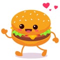 Happy smiling Kawaii cute burger. Vector flat cartoon character illustration icon design. Royalty Free Stock Photo