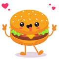 Happy smiling Kawaii cute burger. Vector flat cartoon character illustration icon design. Royalty Free Stock Photo