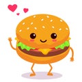 Happy smiling Kawaii cute burger. Vector flat cartoon character illustration icon design. Isolated on white background. Royalty Free Stock Photo