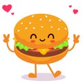 Happy smiling Kawaii cute burger. Vector flat cartoon character illustration icon design. Royalty Free Stock Photo