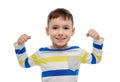 Happy smiling little boy with raised hand Royalty Free Stock Photo