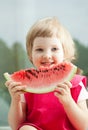 Happy smiling little girl eating watermelon Royalty Free Stock Photo