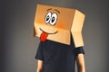 Happy smiling man with cardboard box on his head Royalty Free Stock Photo