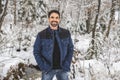 happy smiling man in jacket outdoors in winter season Royalty Free Stock Photo