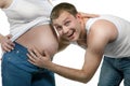 Happy smiling man with pregnant woman isolated Royalty Free Stock Photo