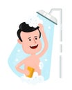 Happy smiling man take shower