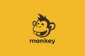 Happy Smiling Monkey Ape Logo Design Cartoon Style Vector template Negative Space style Royalty Free Stock Photo