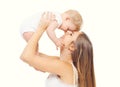 Happy smiling mother with baby having fun together on white Royalty Free Stock Photo