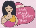Happy Smiling Mother, Baby and Heart Celebrating World Breastfeeding Week, Vector Illustration Royalty Free Stock Photo
