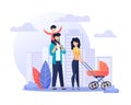 Happy Smiling Parents on Walk Flat Illustration Royalty Free Stock Photo