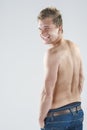 Happy and Smiling Positive Caucasian Man with Tanned Body Royalty Free Stock Photo