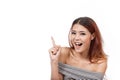 Happy, smiling, positive, confident woman pointing up Royalty Free Stock Photo