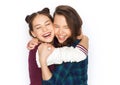 Happy smiling pretty teenage girls hugging Royalty Free Stock Photo